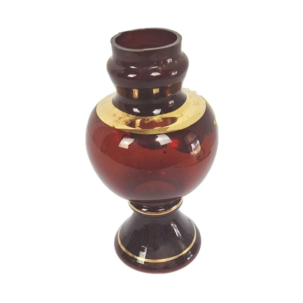 Dabbs Ruby Red Glass Lamp‎ Base ONLY, Hand Painted Enamel Kerosene Oil Lamp Part
